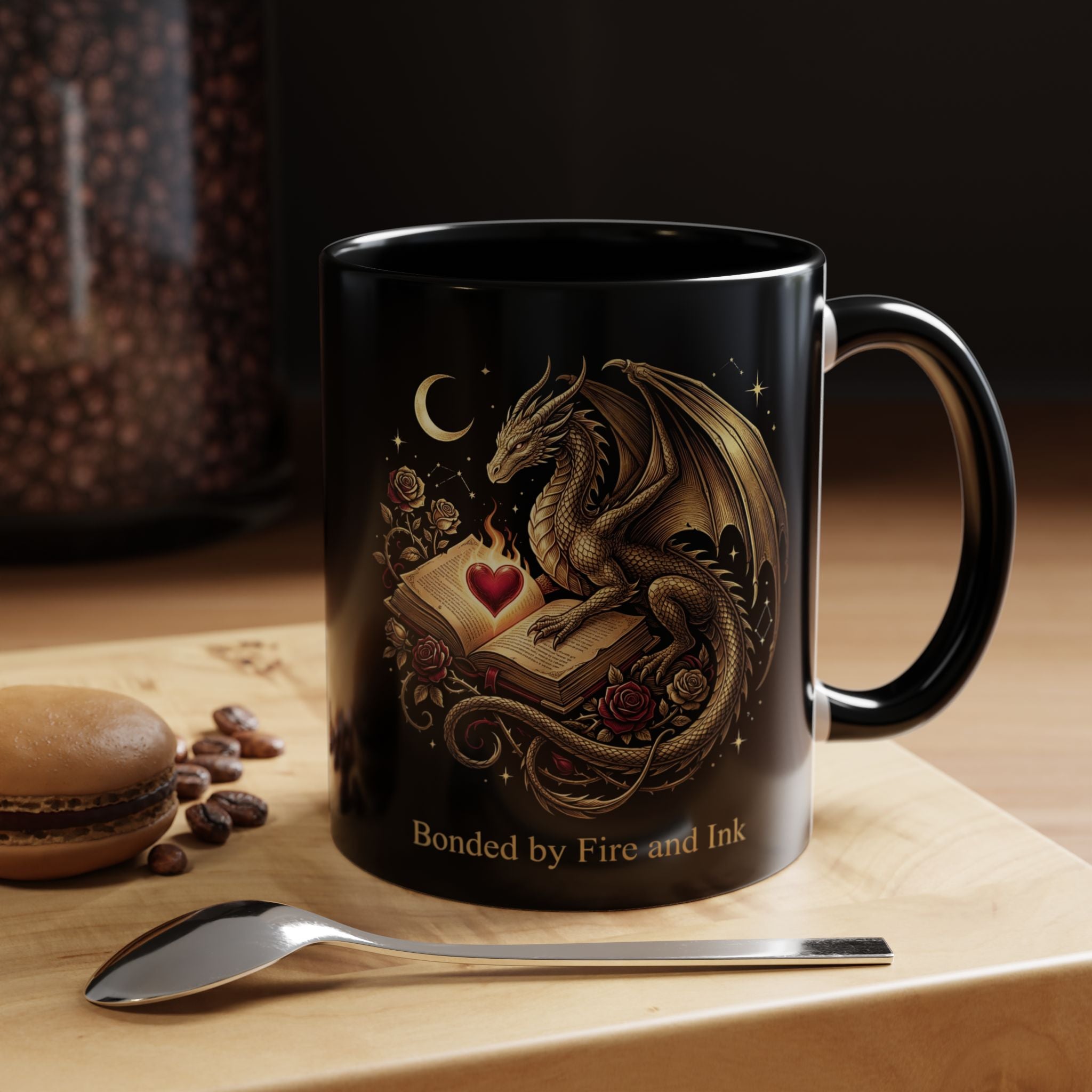 Dragon & Book Coffee Mug — "Bonded by Fire and Ink" Accent Mug - The Bela Vibe House of Moonfire