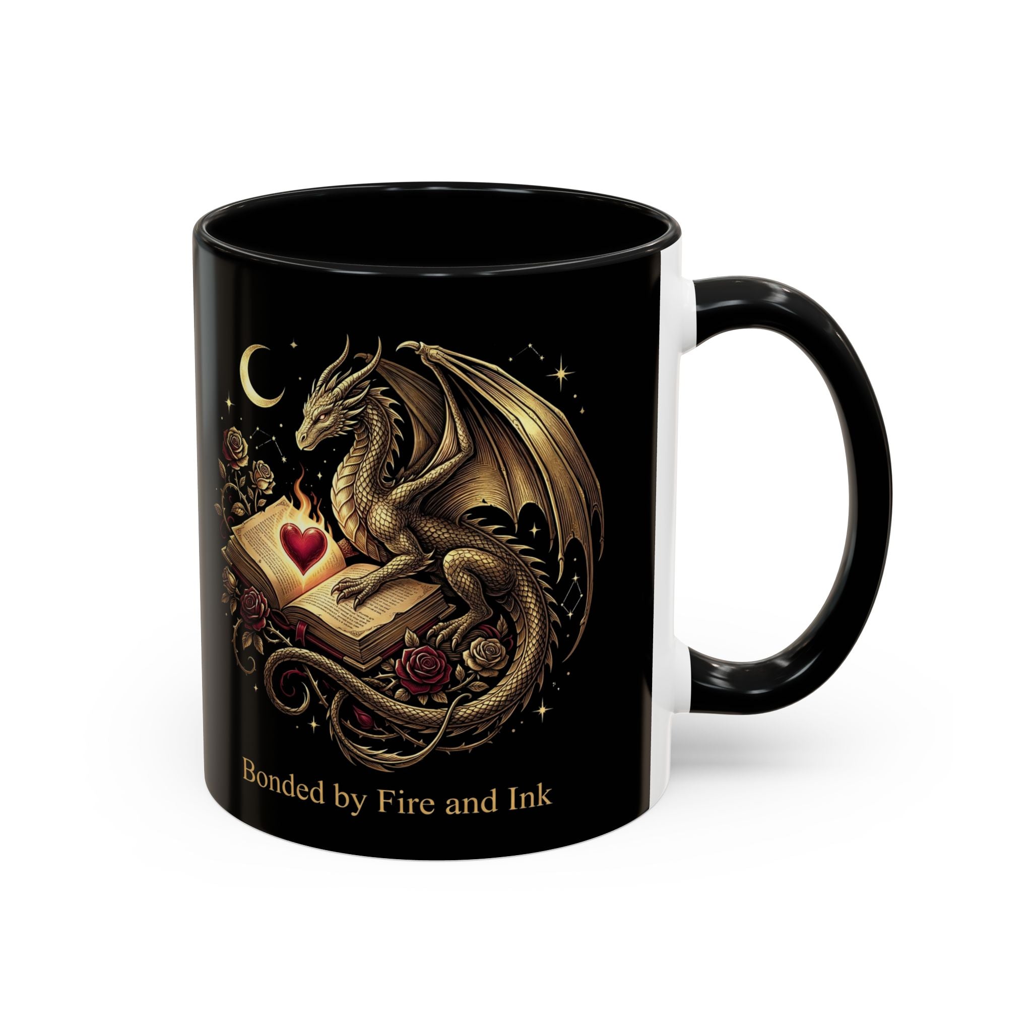Dragon & Book Coffee Mug — "Bonded by Fire and Ink" Accent Mug - The Bela Vibe House of Moonfire