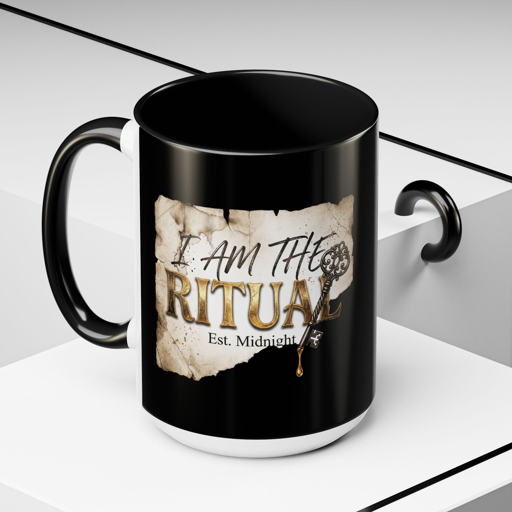 Ritual Coffee Mug — "I Am The Ritual" Black Accent Mug (11/15oz) - The Bela Vibe House of Moonfire