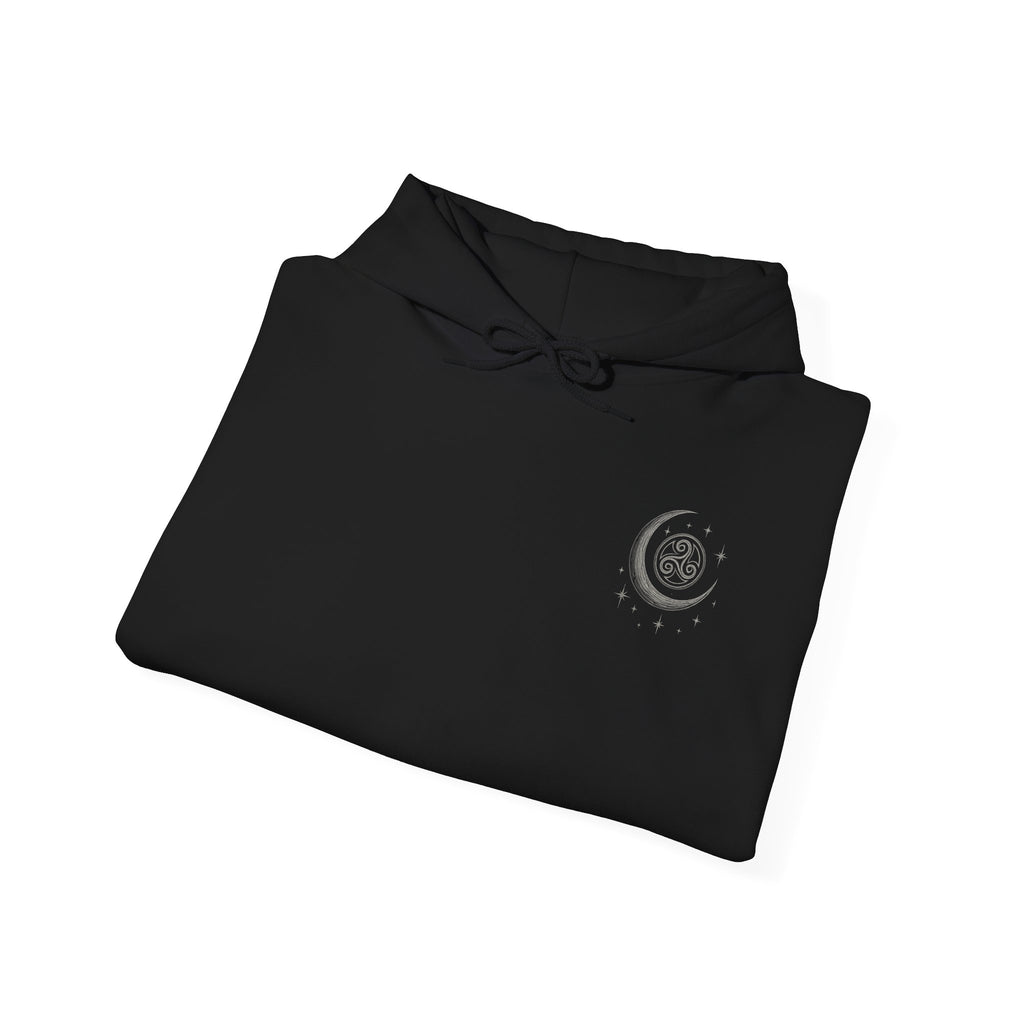 Folded black shirt with a logo on a white background