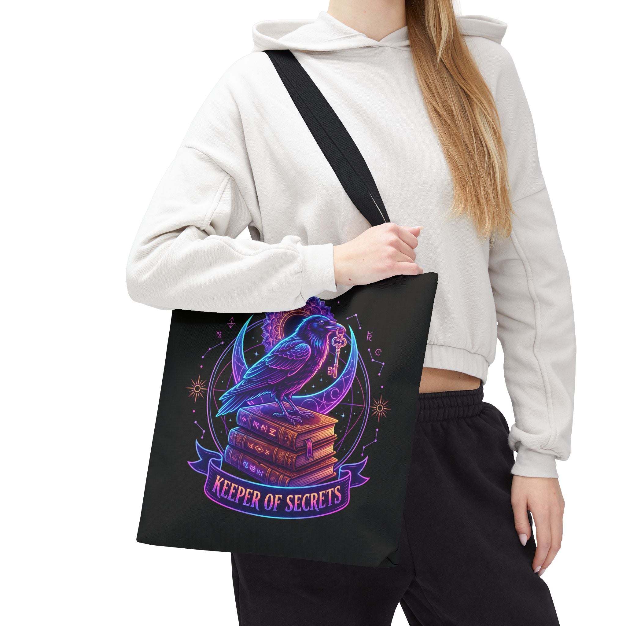 Keeper of Secrets Raven Tote Bag – Dark Academia Witchcore Tote for Book Lovers & Spotify Dark Pop Fans - The Bela Vibe House of Moonfire