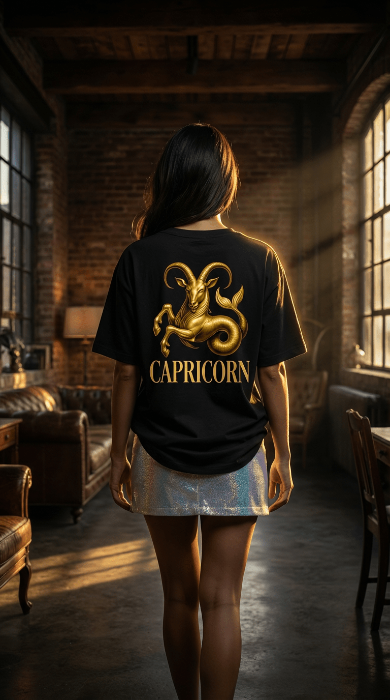 Golden Capricorn Goat T-shirt | Zodiac Astrology Tee - The Bela Vibe House of Moonfire