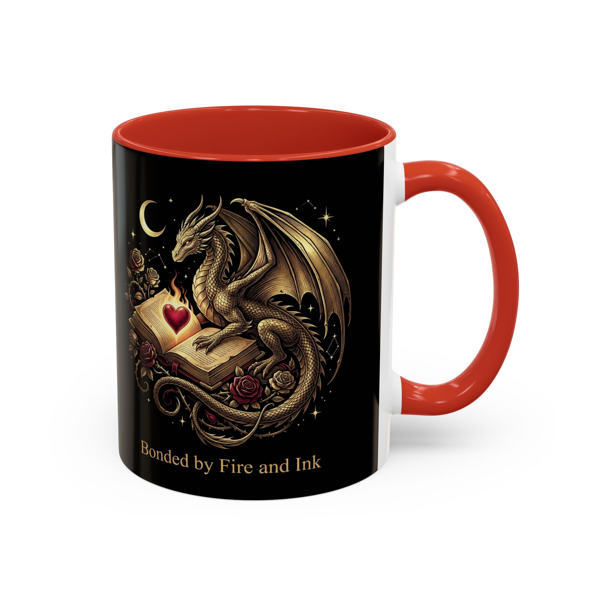 Dragon & Book Coffee Mug — "Bonded by Fire and Ink" Accent Mug - The Bela Vibe House of Moonfire