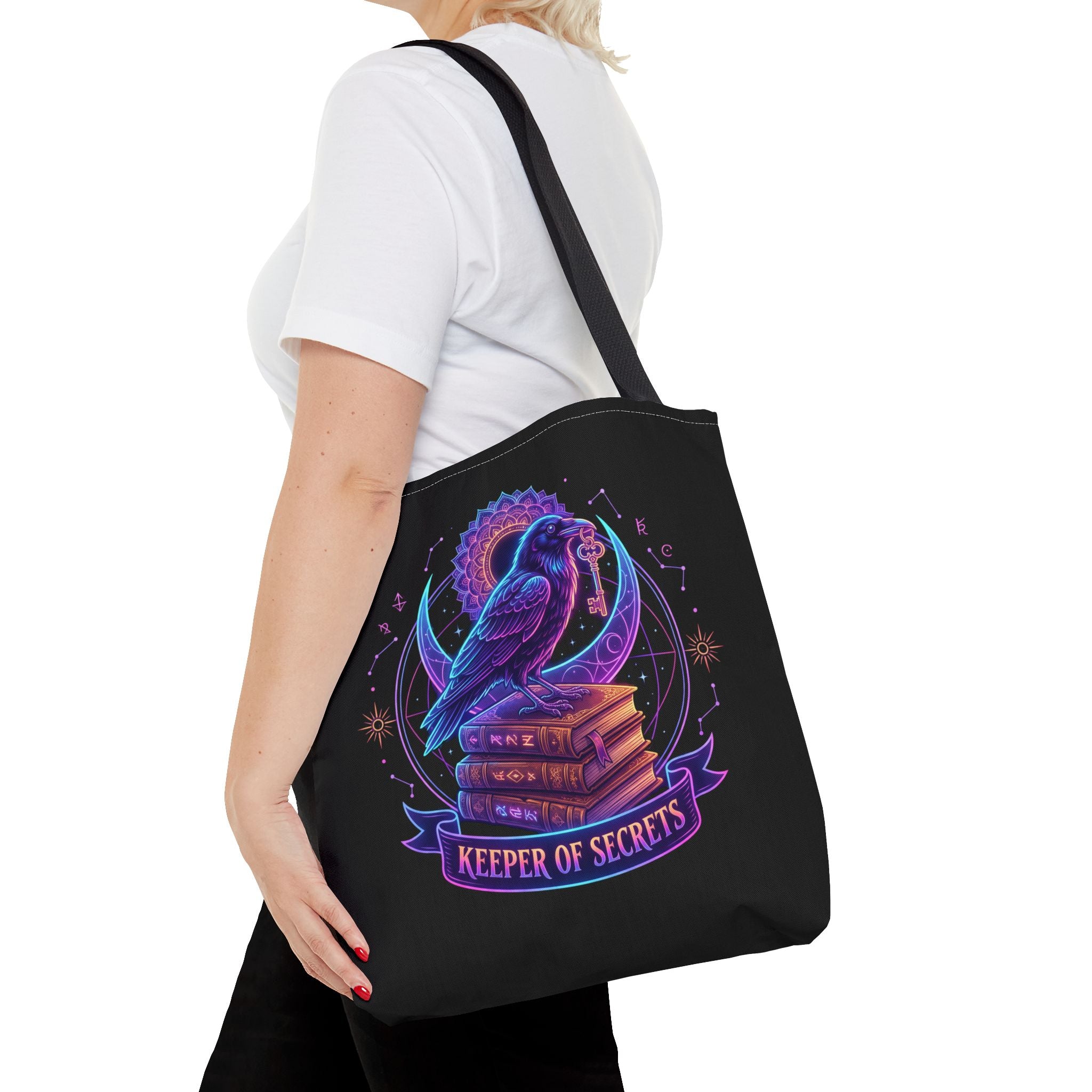 Keeper of Secrets Raven Tote Bag – Dark Academia Witchcore Tote for Book Lovers & Spotify Dark Pop Fans - The Bela Vibe House of Moonfire