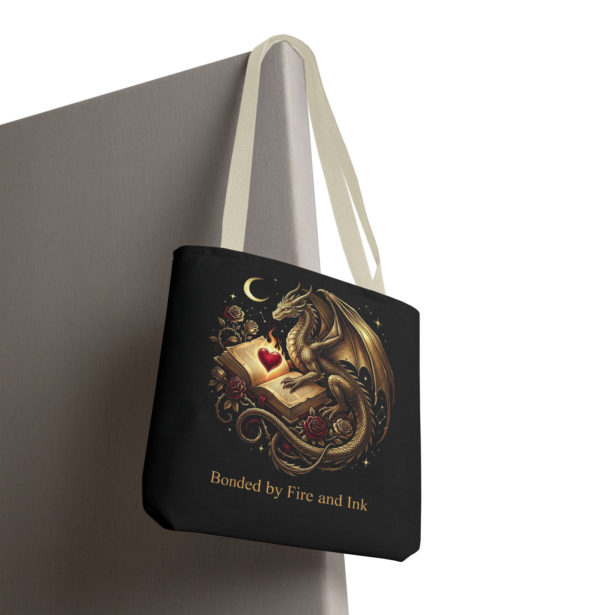 Bonded by Fire and Ink Dragon Tote Bag — Fantasy Book Lover Canvas Tote - The Bela Vibe House of Moonfire