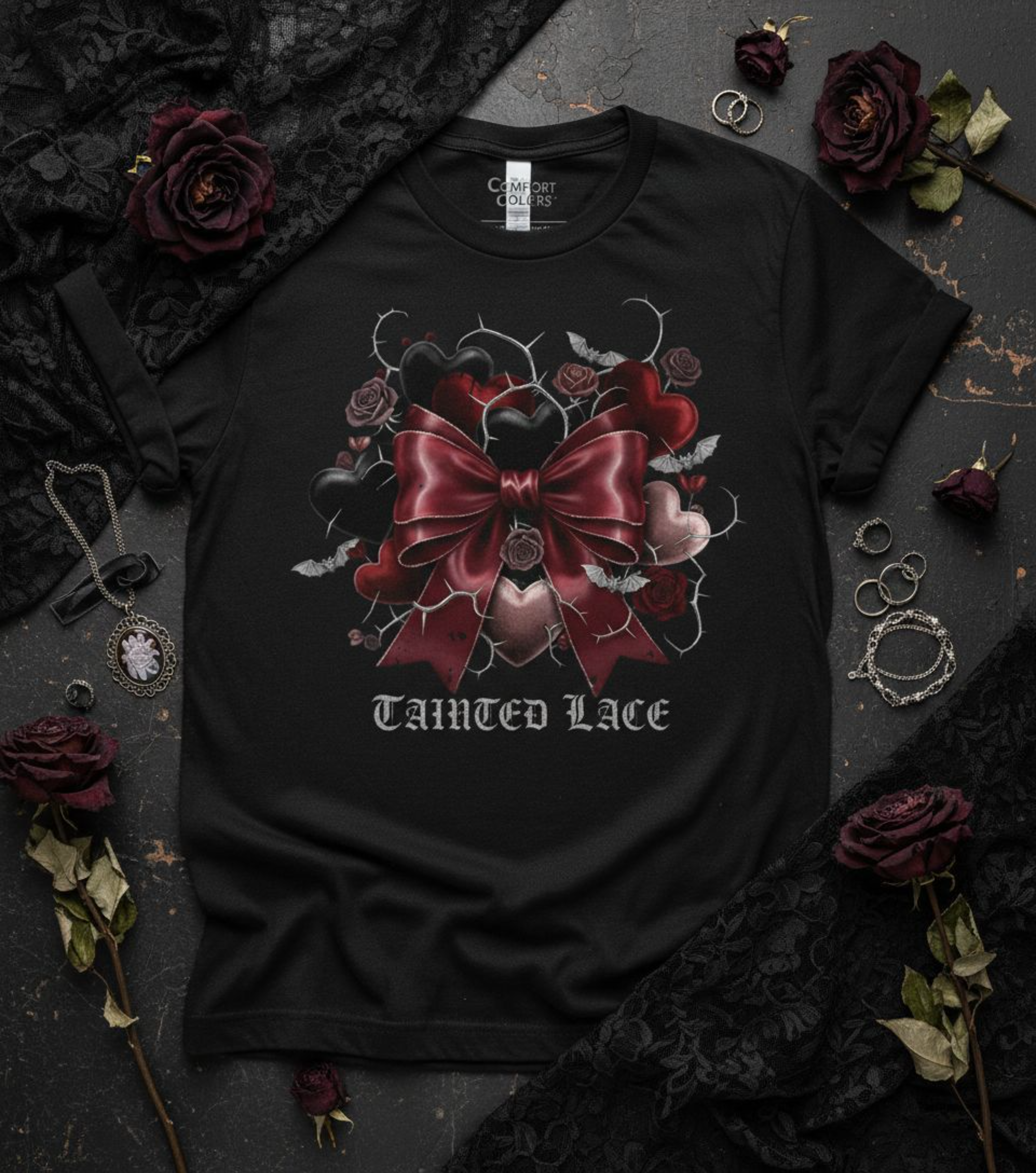 TAINTED LACE™ | Gothic Ribbon & Thorn Rose Tee (Spotify Fan Edition)