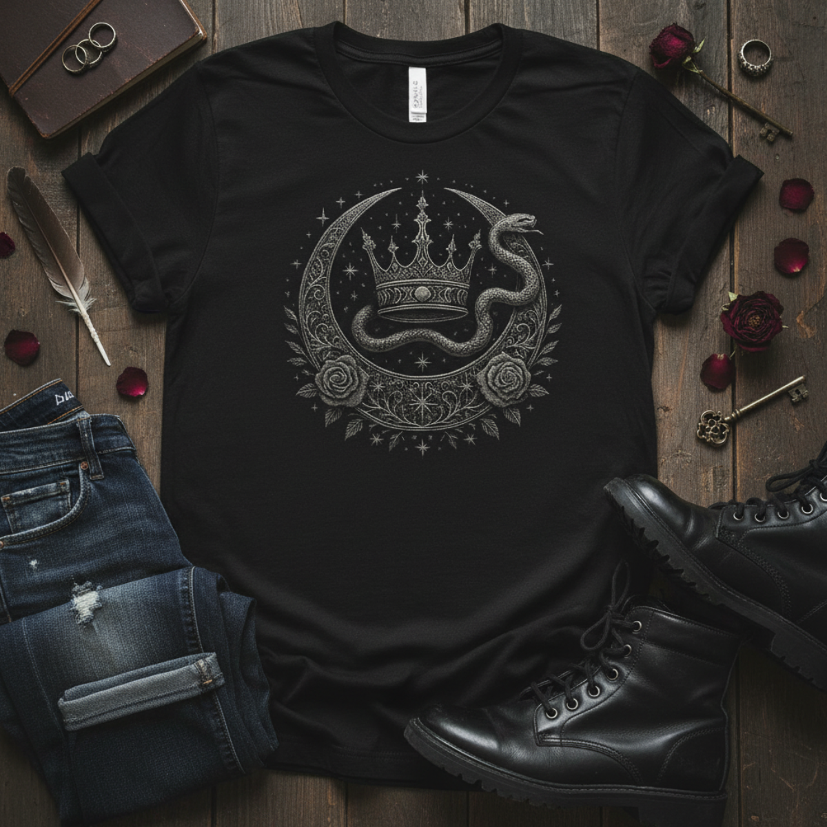 Nightborn Serpent Sovereign™ – Medieval Celestial Engraved Tee