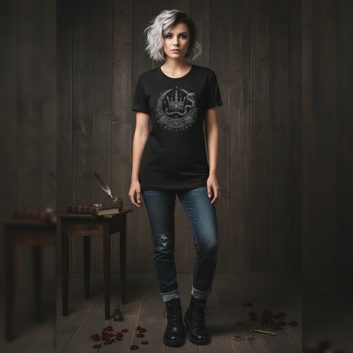 Nightborn Serpent Sovereign™ – Medieval Celestial Engraved Tee