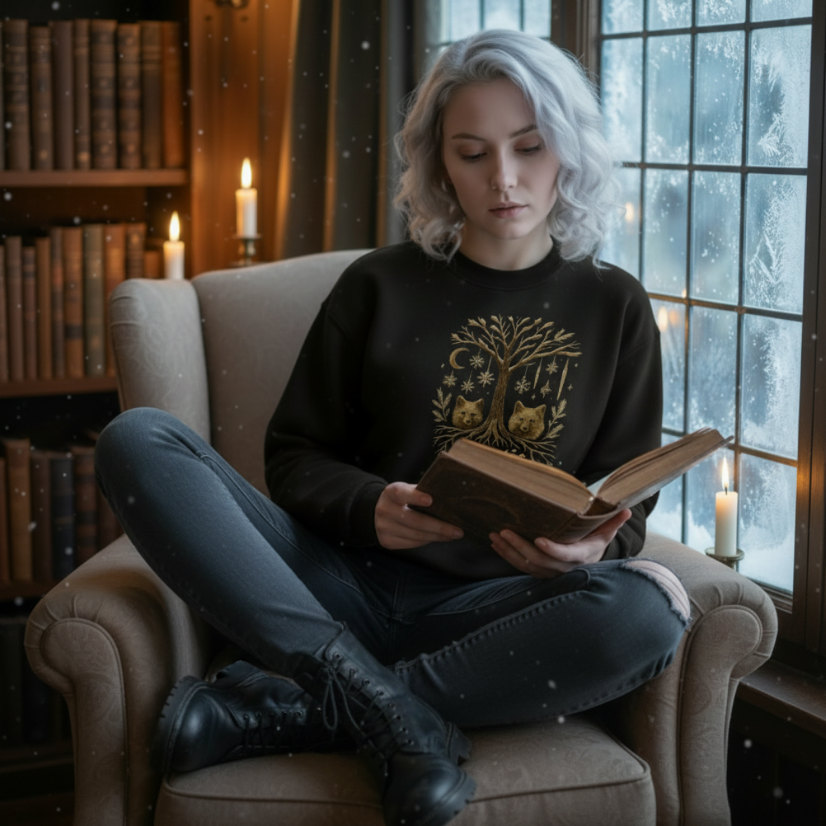 Mystic Winter Vibes Crewneck Sweatshirt – Enchanted Fox Guardian Tee