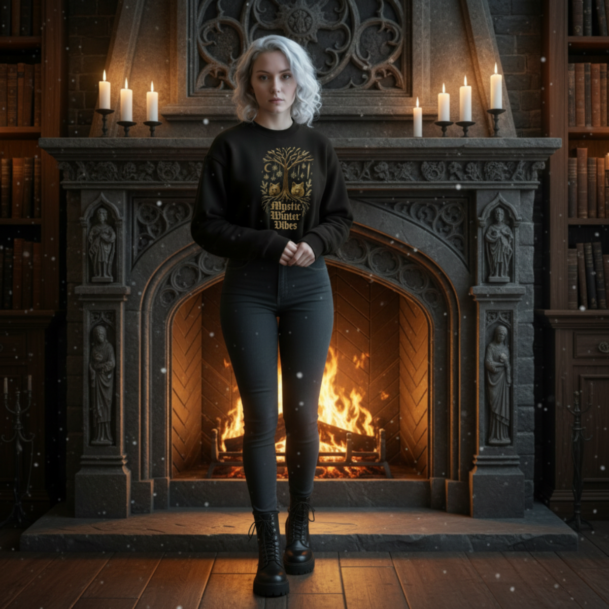 Mystic Winter Vibes Crewneck Sweatshirt – Enchanted Fox Guardian Tee