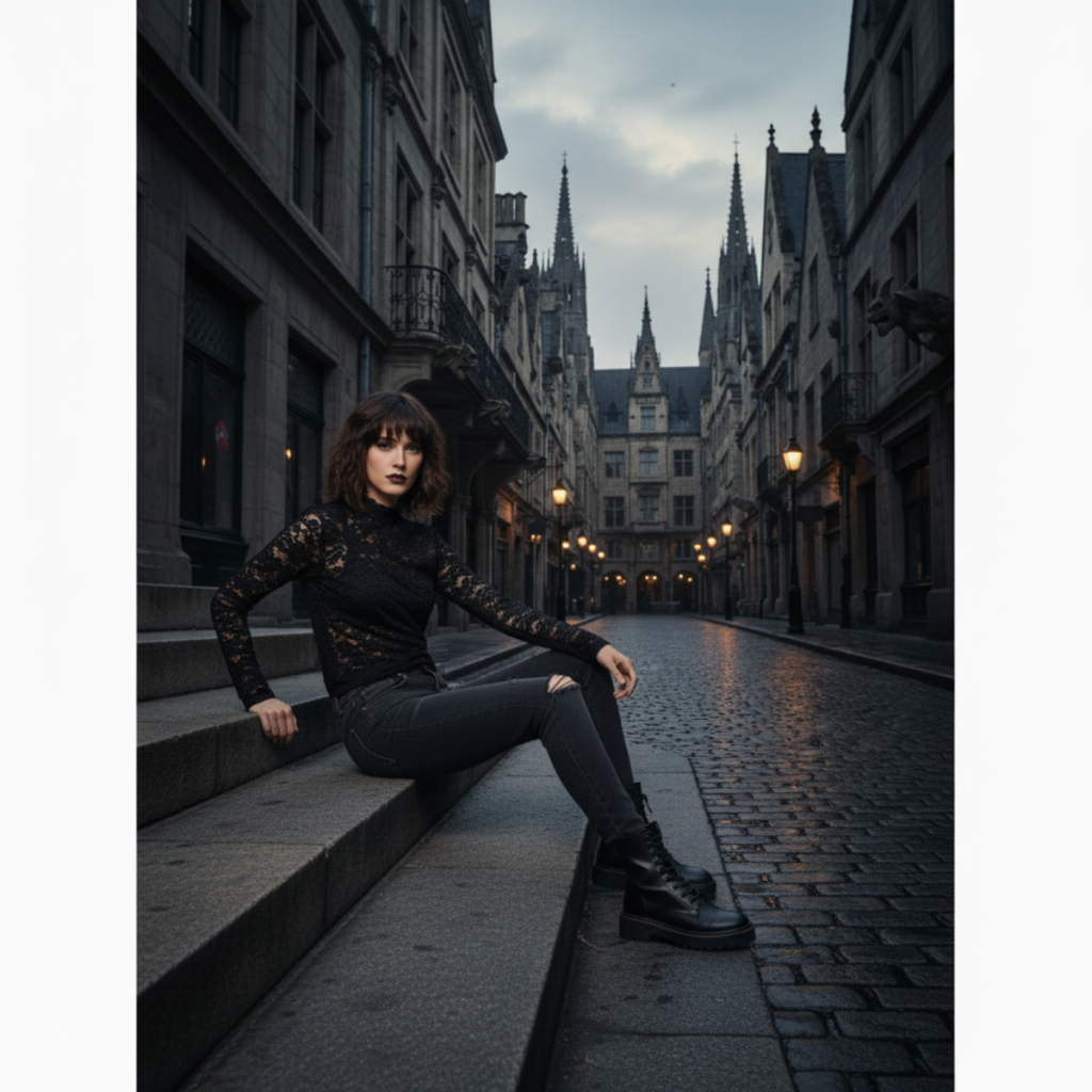 Winter Veil Lace Turtleneck — Dark Feminine Layering Piece