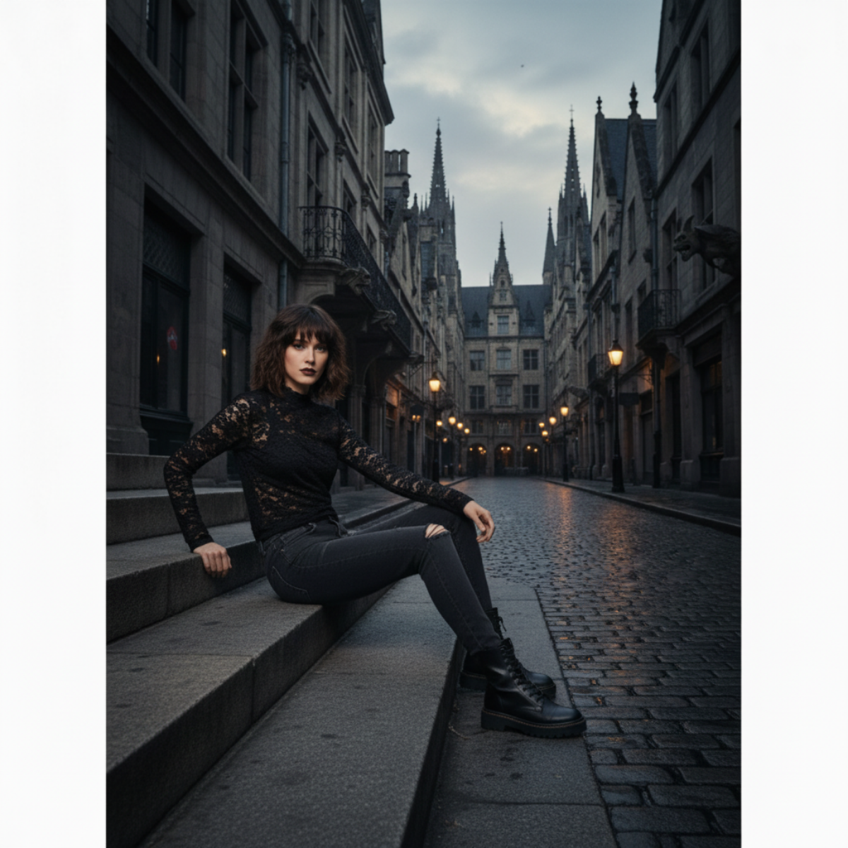 Winter Veil Lace Turtleneck — Dark Feminine Layering Piece