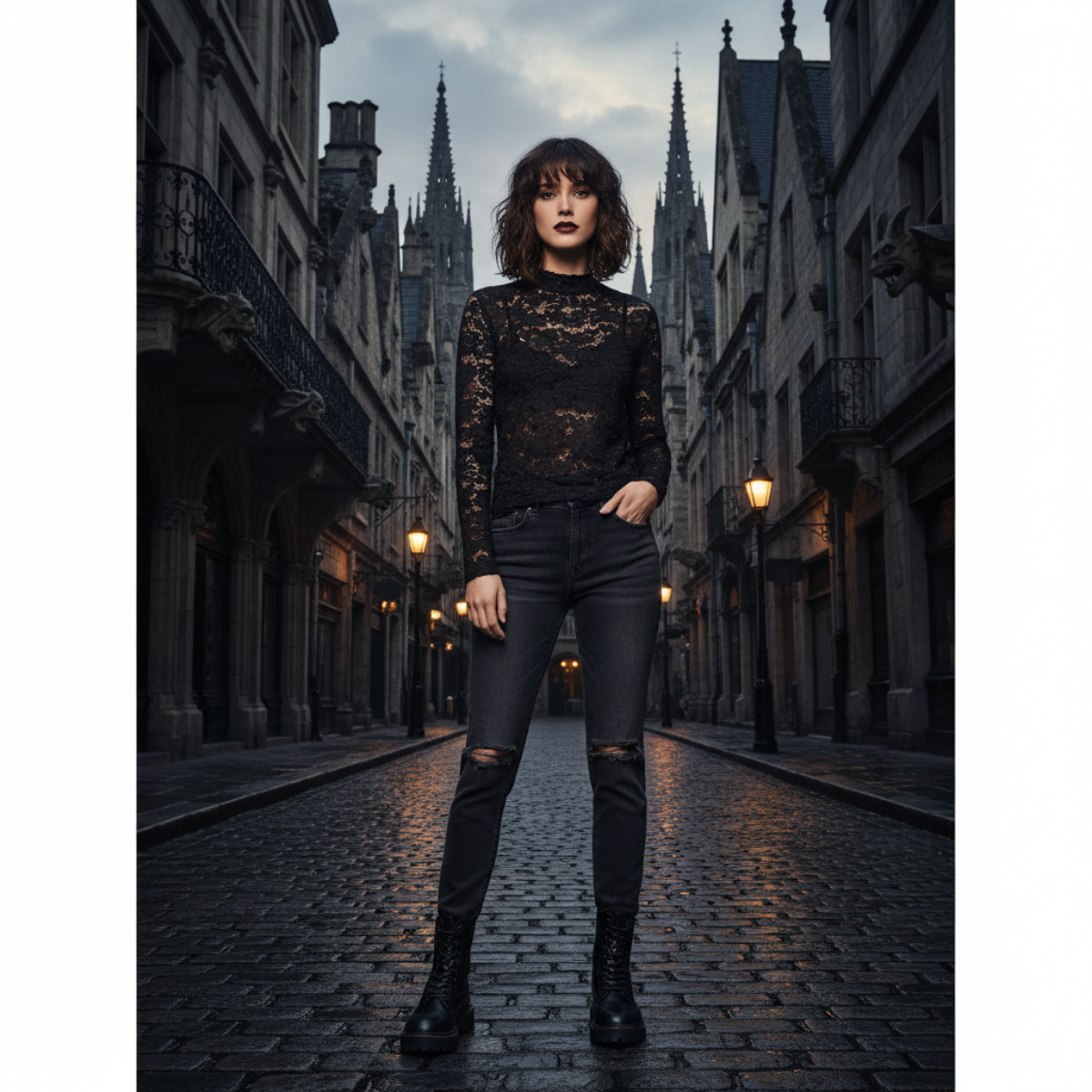 Winter Veil Lace Turtleneck — Dark Feminine Layering Piece