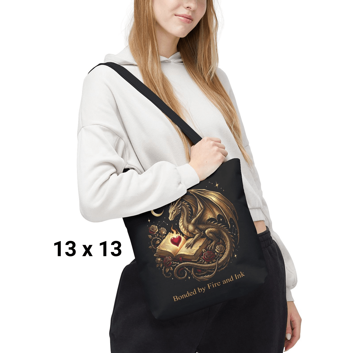 Bonded by Fire and Ink Dragon Tote Bag — Fantasy Book Lover Canvas Tote - The Bela Vibe House of Moonfire