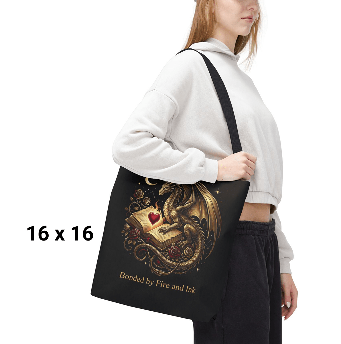 Bonded by Fire and Ink Dragon Tote Bag — Fantasy Book Lover Canvas Tote - The Bela Vibe House of Moonfire