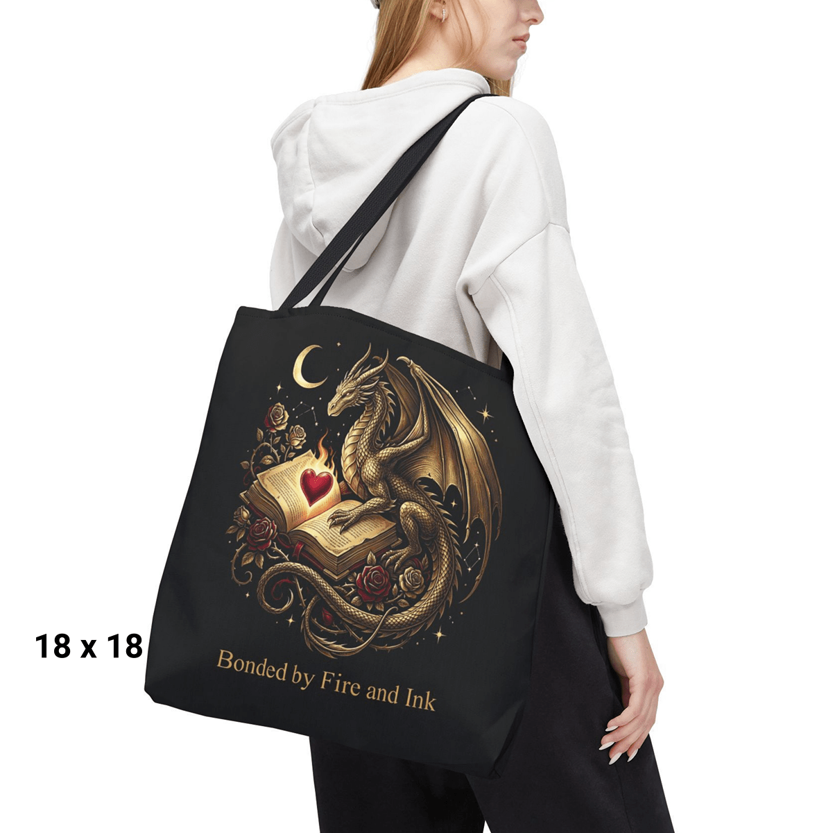 Bonded by Fire and Ink Dragon Tote Bag — Fantasy Book Lover Canvas Tote - The Bela Vibe House of Moonfire