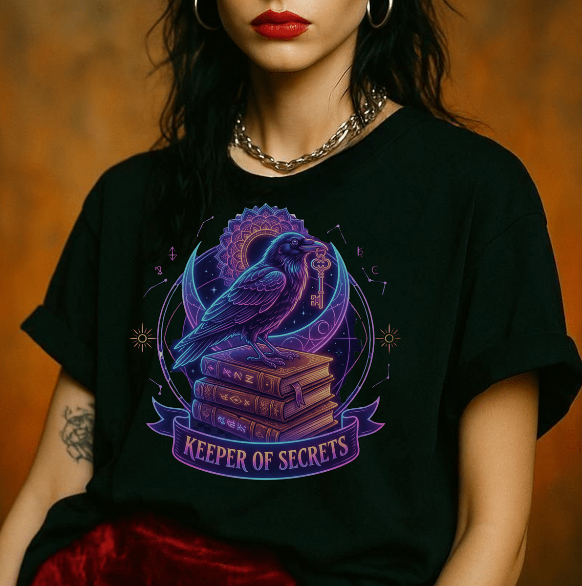 Keeper of Secrets Raven T-Shirt – Dark Academia Witchcore Tee for Book Lovers, Spotify Dark Pop Fans & Mystical Souls - The Bela Vibe House of Moonfire