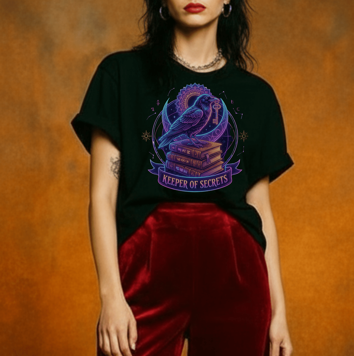 Keeper of Secrets Raven T-Shirt – Dark Academia Witchcore Tee for Book Lovers, Spotify Dark Pop Fans & Mystical Souls - The Bela Vibe House of Moonfire