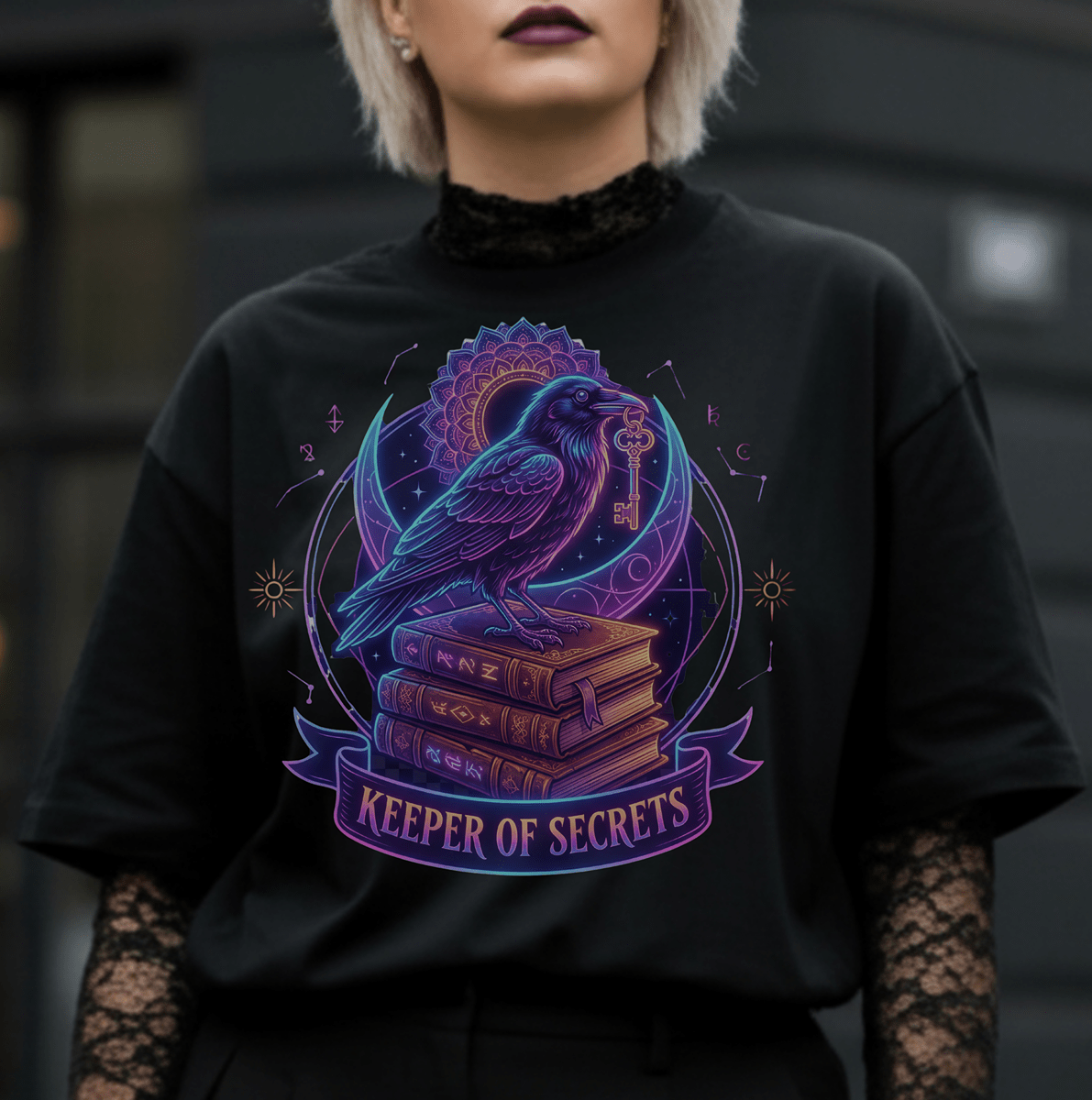 Keeper of Secrets Raven T-Shirt – Dark Academia Witchcore Tee for Book Lovers, Spotify Dark Pop Fans & Mystical Souls - The Bela Vibe House of Moonfire