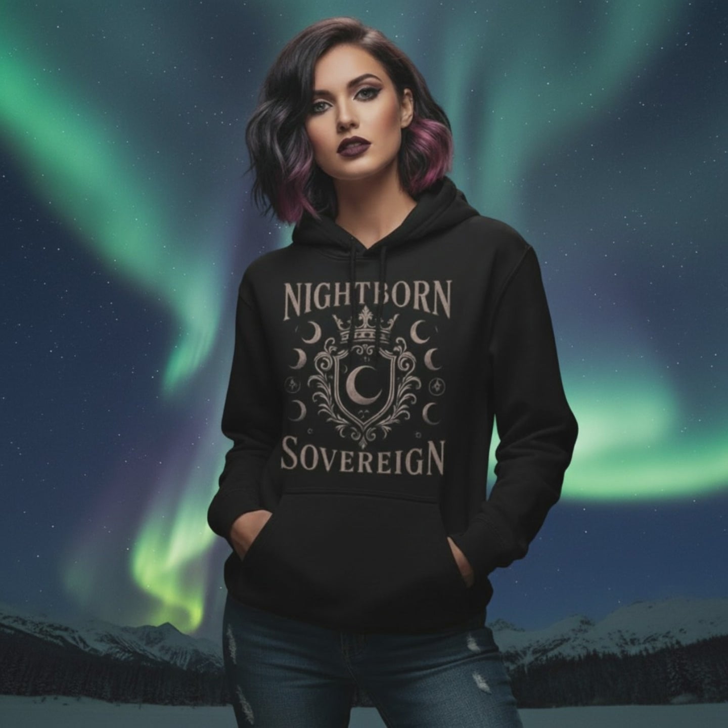 Nightborn Sovereign™ Hoodie, Dusty Ash-Mauve Crest Edition| Unisex Dark Feminine Celestial Hoodie
